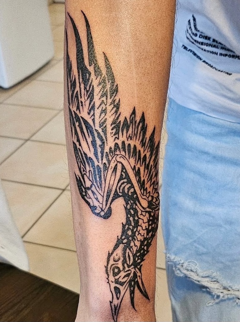 Tatouage héron en blackwork